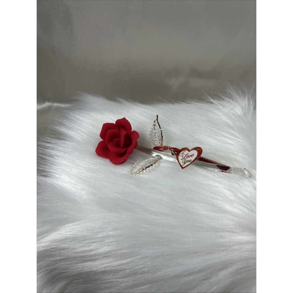 Glass Baron I Love You Red Rose Figurine Hand Blown Glass Heart Gold Trim Boxed